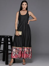 Black Floral Print A-Line Maxi Dress-AHEDPSDP-149